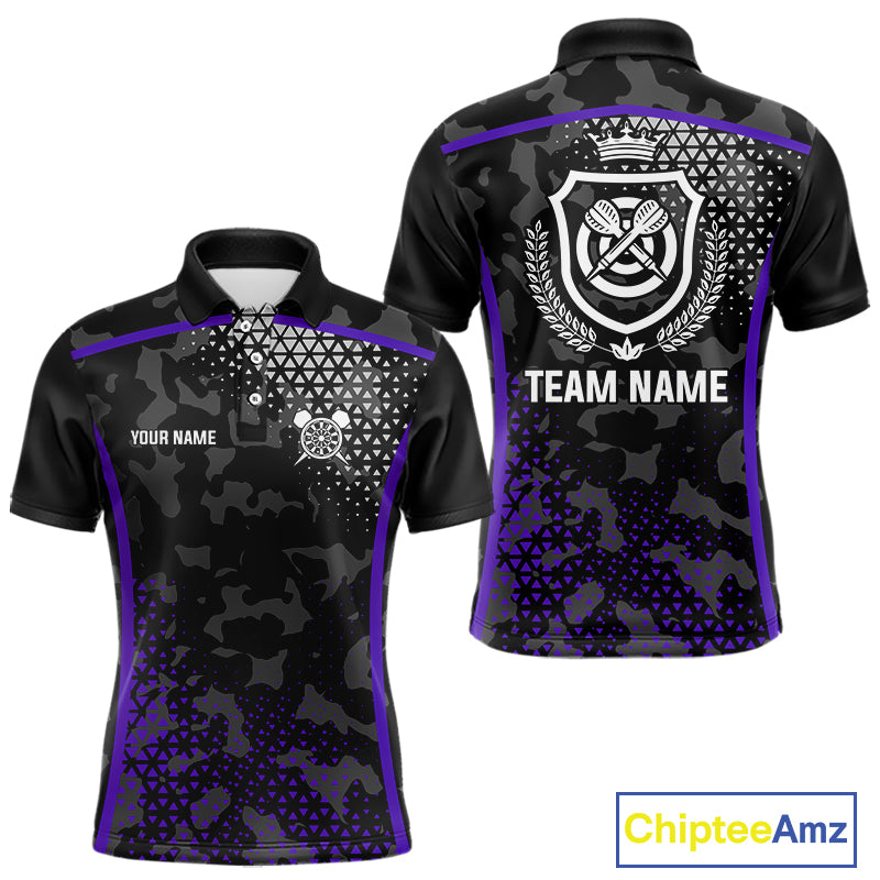 Black Purple Camo Darts Shirt With Pocket Option For Men Custom Dart Jersey TDM4365