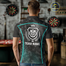 Load image into Gallery viewer, Black &amp; Turquoise Camo Dart Shirt For Men Custom Dart Jerseys Pocket Option TDM4366