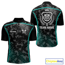 Load image into Gallery viewer, Black &amp; Turquoise Camo Dart Shirt For Men Custom Dart Jerseys Pocket Option TDM4366