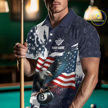 Load image into Gallery viewer, Personalized American Flag Eagle Men Billiard Shirt Custom Patriotic 8 Ball Pool Team Jersey |Navy TDM4369