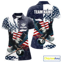 Load image into Gallery viewer, Personalized American Flag Eagle Women Billiard Shirt Custom Patriotic 8 Ball Pool Team Jersey |Navy TDM4369