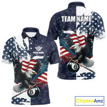 Load image into Gallery viewer, Personalized American Flag Eagle Men Billiard Shirt Custom Patriotic 8 Ball Pool Team Jersey |Navy TDM4369