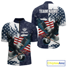 Load image into Gallery viewer, Personalized American Flag Eagle Men Billiard Shirt Custom Patriotic 8 Ball Pool Team Jersey |Navy TDM4369