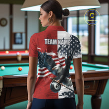 Load image into Gallery viewer, Personalized American Flag Eagle Women Billiard Shirt Custom Patriotic 8 Ball Pool Team Jersey |Red TDM4370