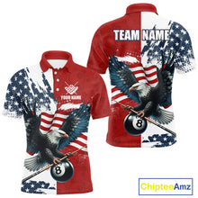 Load image into Gallery viewer, Personalized American Flag Eagle Men Billiard Shirt Custom Patriotic 8 Ball Pool Team Jersey |Red TDM4370