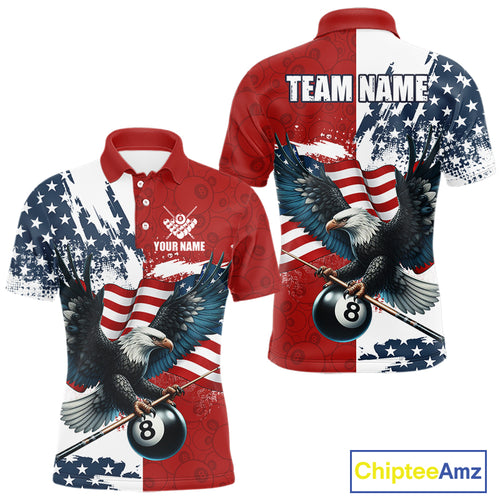 Personalized American Flag Eagle Men Billiard Shirt Custom Patriotic 8 Ball Pool Team Jersey |Red TDM4370