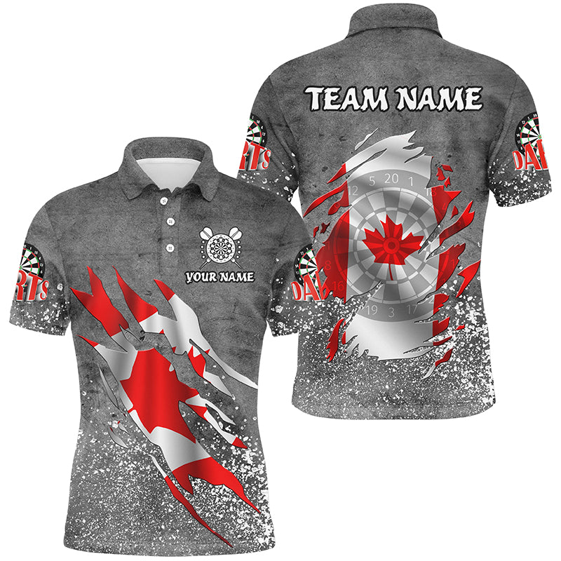 Personalized Grey Grunge Canadian Flag Darts Shirts For Men Custom Patriotic Darts Team Jerseys TDM2510
