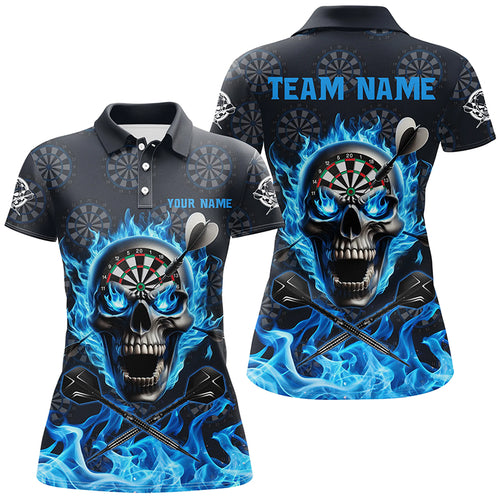 Blue Darts Skull Fire Flame Custom Women Darts Shirts, 3D Printed Darts Jersey Short Sleeve For Team TDM2517