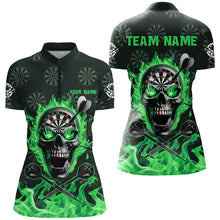 Load image into Gallery viewer, Green Darts Skull Fire Flame Custom Women Darts Shirts, 3D Darts Jersey Short Sleeve For Team TDM2518