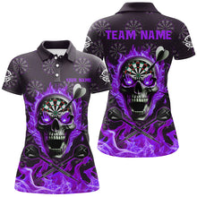 Load image into Gallery viewer, Purple Darts Skull Fire Flame Custom Women Dart Shirts, 3D Darts Jersey Short Sleeve For Team TDM2519