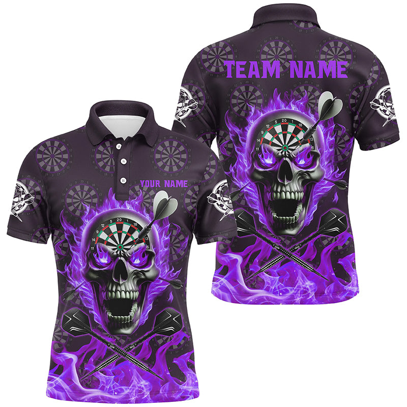 Purple Darts Skull Fire Flame Custom Men Dart Shirts, 3D Darts Jersey Short Sleeve For Team TDM2519