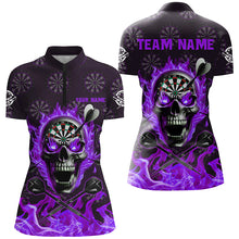 Load image into Gallery viewer, Purple Darts Skull Fire Flame Custom Women Dart Shirts, 3D Darts Jersey Short Sleeve For Team TDM2519