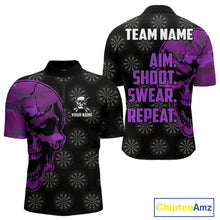 Load image into Gallery viewer, Funny Purple Camo Darts Skull Aim Shoot Swear Repeat Custom Dart Shirts For Men, Darts Team Jersey TDM4798