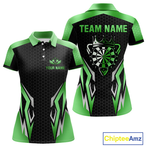 Black And Green Funny Crown Darts Shirt For Women Custom Darts Jerseys Team Polo & Quarter Zip TDM5017
