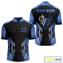 Load image into Gallery viewer, Black And Blue Funny Crown Darts Shirt For Men Custom Darts Jerseys Team Polo &amp; Quarter Zip TDM5018