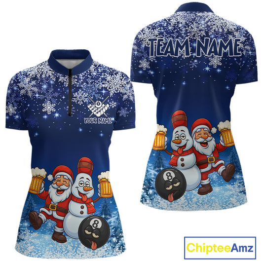 Funny Santa And Beer 8 Ball Billiard Shirts For Women Custom Christmas Gifts For Pool Players TDM5222