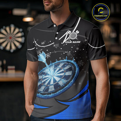 Blue Dartboard Frozen Ice Darts Shirt For Men Custom Darts Jersey Team Polo & Quarter Zip TDM5226