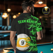 Load image into Gallery viewer, Green Flaming 8 Ball &amp; 9 Ball Billiard Shirt For Men Custom Pool Team Jersey Polo &amp; 1/4 Zip TDM5482