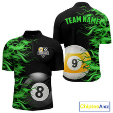 Load image into Gallery viewer, Green Flaming 8 Ball &amp; 9 Ball Billiard Shirt For Men Custom Pool Team Jersey Polo &amp; 1/4 Zip TDM5482