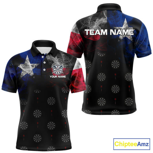 Personalized Texas Flag Smoke Darts Shirt For Men Custom Texas Darts Team Jersey Polo & 1/4 Zip TDM5488