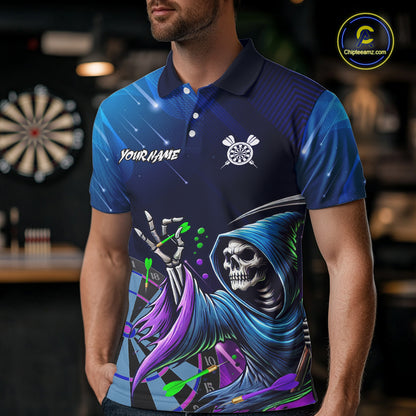 Funny Grim Reaper Blue Purple Galaxy Dart Shirts With Pocket Option For Men TDM5490