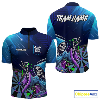 Funny Grim Reaper Blue Purple Galaxy Dart Shirts With Pocket Option For Men TDM5490