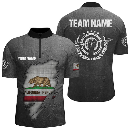 Custom Grunge California Archery Men Quarter-Zip Shirts, California Flag Shirts For Archer TDM0931