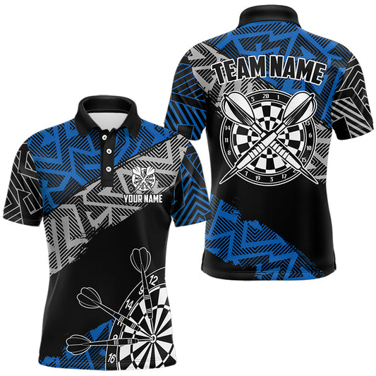 Custom Darts Shirts For Men Personalized Zig-Zag Pattern Dart Jerseys, Cool Dart Shirts |Blue TDM3445