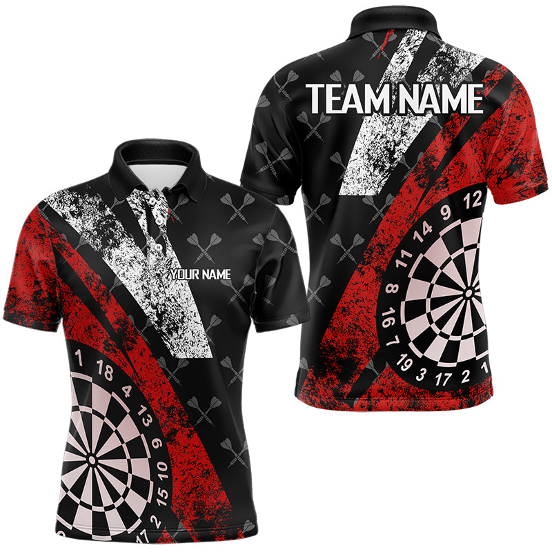 Black And Red Grunge Darts Polo & Quarter Zip Custom Darts Shirts For Men, Best Darts Team Jerseys TDM3447