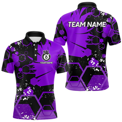 Personalized Black Purple 8 Ball Crown Hexagon Billiard Shirts For Men, Pool Billiard Team Jerseys TDM3590