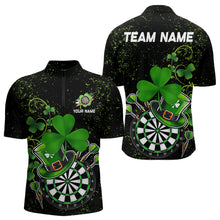Load image into Gallery viewer, Luckiest Green Shamrock Black Grunge Dart Shirts For Men Custom St Patrick Day Dart Team Jerseys TDM3591