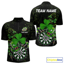 Load image into Gallery viewer, Luckiest Green Shamrock Black Grunge Dart Shirts For Men Custom St Patrick Day Dart Team Jerseys TDM3591
