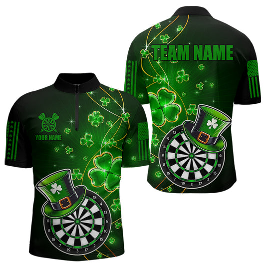 Green Glowing Shamrock  Luckiest Dart Shirts For Men Custom St Patrick Day Dart Jerseys Outfit TDM3592