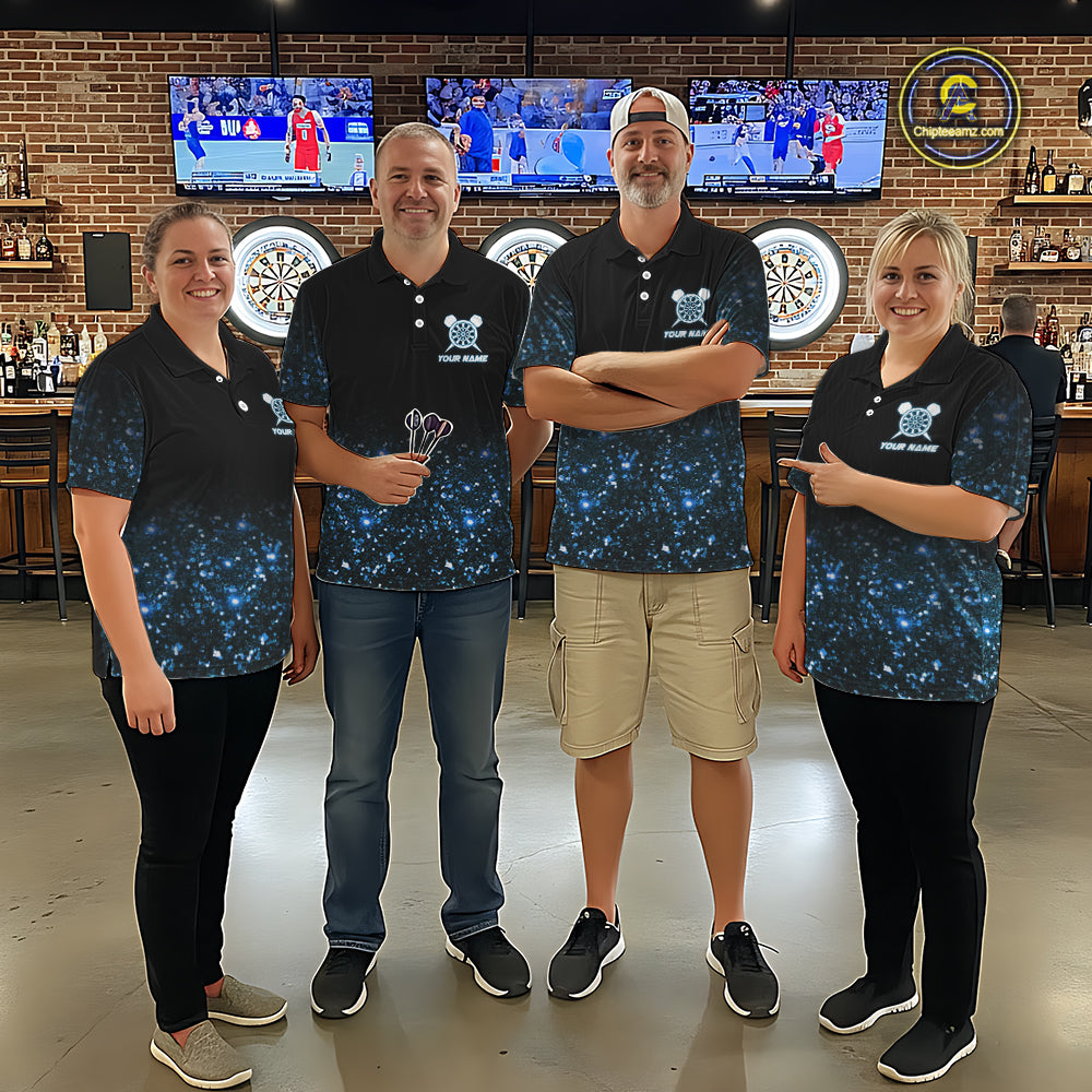 Black And Blue Custom Light Darts Polo & Quarter Zip For Men, Darts Jersey Team Outfit TDM5944