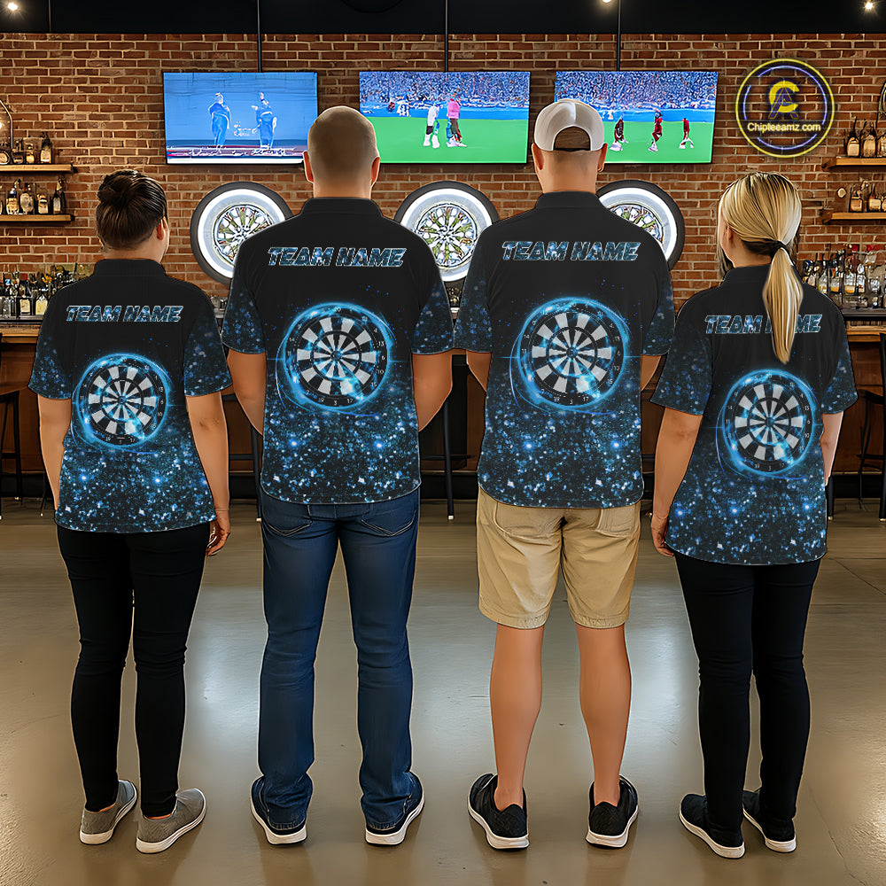 Black And Blue Custom Light Darts Polo & Quarter Zip For Men, Darts Jersey Team Outfit TDM5944