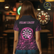 Load image into Gallery viewer, Pink And Black Custom Light Darts Polo &amp; Quarter Zip For Women, Darts Jersey Team Outfit TDM5946