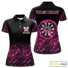 Load image into Gallery viewer, Pink And Black Custom Light Darts Polo &amp; Quarter Zip For Women, Darts Jersey Team Outfit TDM5946