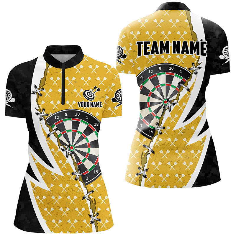 Personalized Darts Board Black Yellow Dart Women Quarter-Zip Shirt Custom Darts Team Jerseys TDM1255