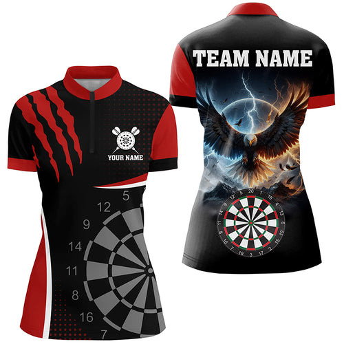 3D Eagle Darts Board Thunder Lightning Women Quarter-Zip Shirts Custom Dart Jerseys |Red TDM1260