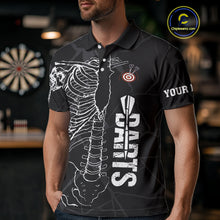 Load image into Gallery viewer, White Skeleton Custom Black Grunge Darts Polo &amp; 1/4 Zip, Funny Dart Shirts For Men Dart Jerseys TDM3746