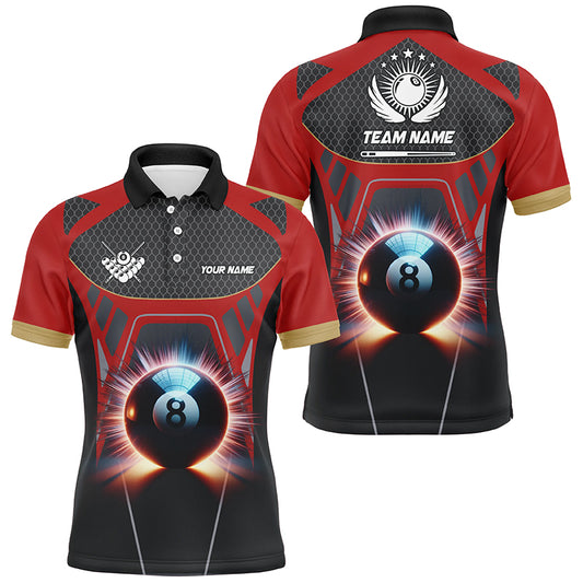 Personalized Glowing 8 Ball Pool Billiard Men Polo Shirts Custom 3D Billiards Sport Jerseys | Red TDM1475