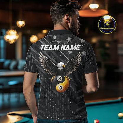 Black US Flag Yin And Yang Custom Eagle Billiard Shirts For Men, 8 Ball & 9 Ball Pool Team Jersey TDM6532