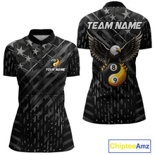 Load image into Gallery viewer, Black US Flag Yin And Yang Custom Eagle Billiard Shirts For Women, 8 Ball &amp; 9 Ball Pool Team Jersey TDM6532