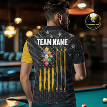 Load image into Gallery viewer, Yellow Black American Flag 9 Ball Pool Men's Billiard Shirt Custom Billiard Jersey Polo, 1/4 Zip TDM6534