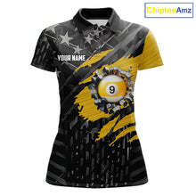 Load image into Gallery viewer, Yellow Black American Flag 9 Ball Pool Women's Billiard Shirt Custom Billiard Jersey Polo, 1/4 Zip TDM6534