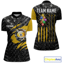 Load image into Gallery viewer, Yellow Black American Flag 9 Ball Pool Women's Billiard Shirt Custom Billiard Jersey Polo, 1/4 Zip TDM6534