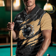 Load image into Gallery viewer, Black American Flag 8 Ball Billiard Shirt For Men Custom Billiard Team Jersey Polo &amp; 1/4 Zip |Tan TDM6535