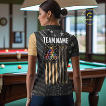 Load image into Gallery viewer, Black American Flag 8 Ball Billiard Shirt For Women Custom Billiard Team Jersey Polo &amp; 1/4 Zip |Tan TDM6535