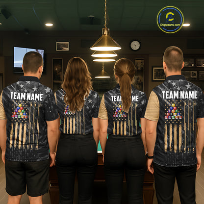 Black American Flag 8 Ball Billiard Shirt For Men Custom Billiard Team Jersey Polo & 1/4 Zip |Tan TDM6535
