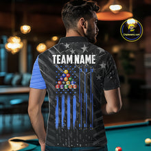 Load image into Gallery viewer, Black American Flag 8 Ball Billiard Shirt For Men Custom Billiard Team Jersey Polo &amp; 1/4 Zip |Blue TDM6536